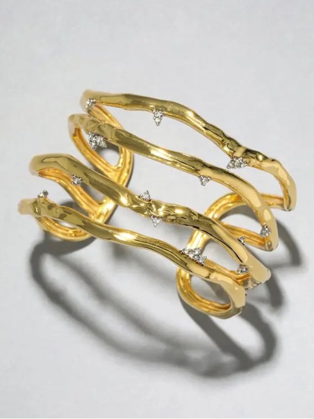 Alexis Bittar Brut Gold Crystal Thorn Orbit Cuff Bracelet